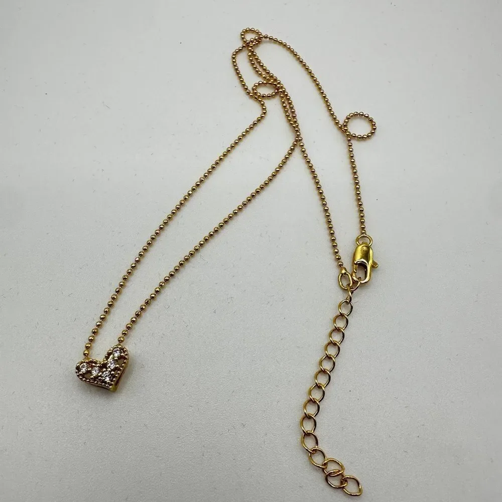 NIB‎ Omboo Dainty Gold tone metal heart with cz accents pendant, necklace!